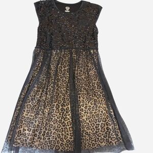 Girls' Black & Brown Leopard Print Sequin Dress – Size XXL 🐆✨